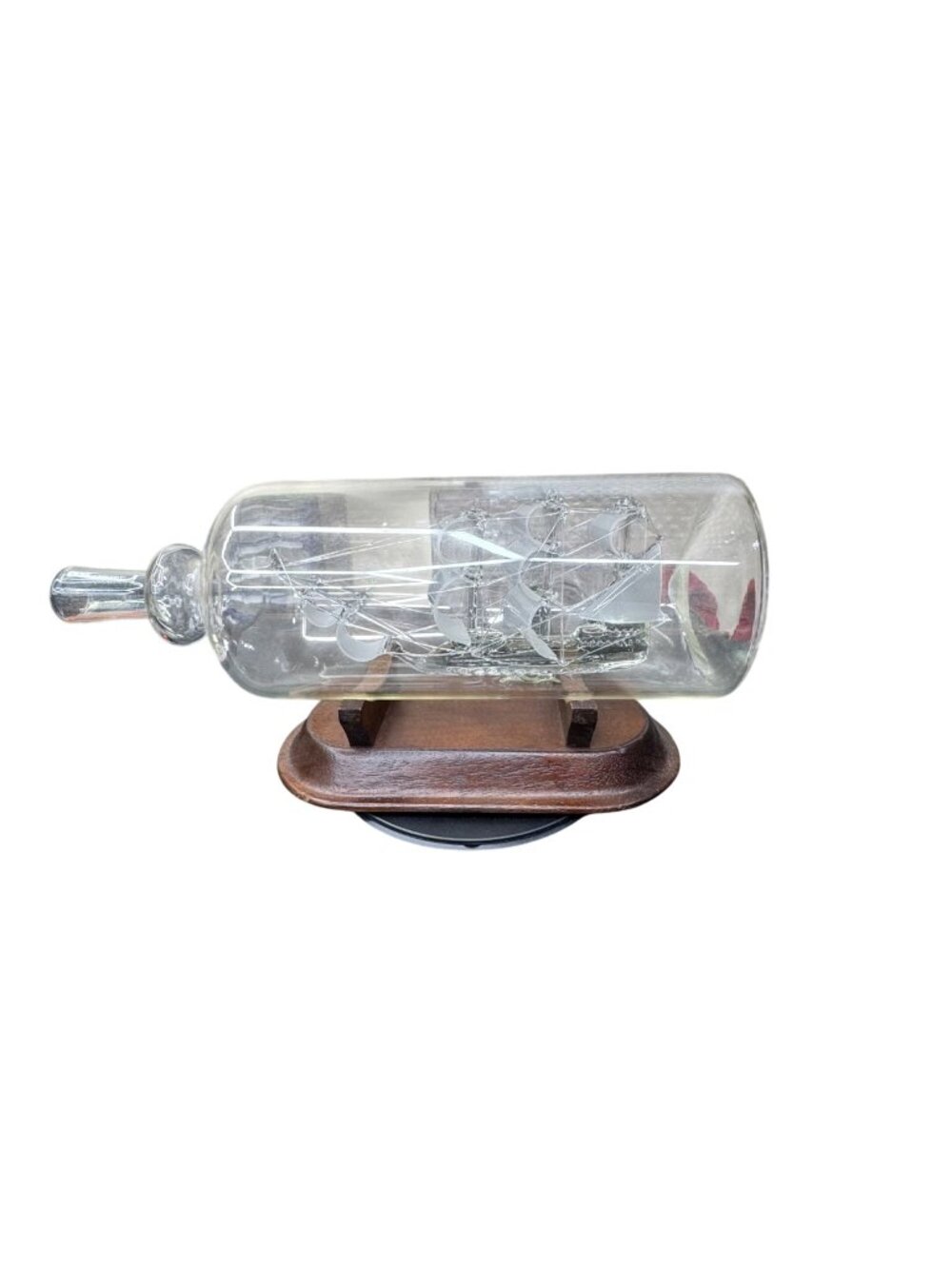 Clipper Ship In A Bottle Glass Sculpture Wooden Base Triumph 9.5" Nautical Decor